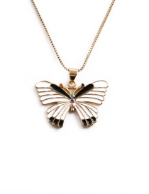 Fashion White Copper Drop Oil Butterfly Necklace