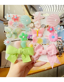 Fashion Green + Pink Combination [18-piece Set] Children's Shell Bowknot Flower Hairpin Set