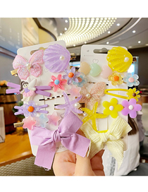 Fashion Purple + Light Yellow Combination [18-piece Set] Children's Shell Bowknot Flower Hairpin Set