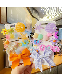 Fashion Orange + Light Purple Combination [18-piece Set] Children's Shell Bowknot Flower Hairpin Set