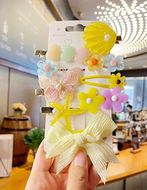 Fashion Light Yellow Suit [9-piece Suit] Children's Shell Bowknot Flower Hairpin Set