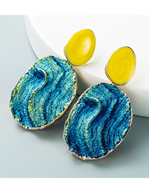 Fashion Blue Geometric Bump Pattern Oval Earrings