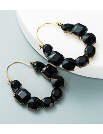 Fashion Black Alloy Inlaid Colored Diamond Oval Earrings