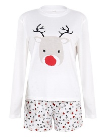 Fashion White Reindeer Print Long Sleeve Christmas Set