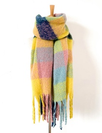 Fashion Yellow Thickened Thick Fringed Stripes Color-blocking Plaid Scarf