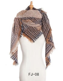 Fashion 08 Large Grid Brown Thickened Double-sided Plaid Bristle Scarf