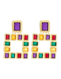 Fashion Color Square Diamond Geometric Stud Earrings