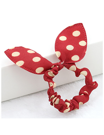 Fashion 8361 Wine Red With White Spots Polka Dot Bunny Ears Folded Hair Tie