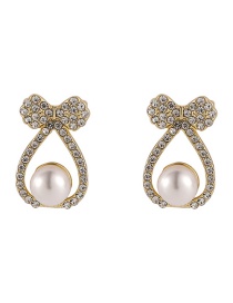 Gold Color Color Alloy Bow Pearl Earrings