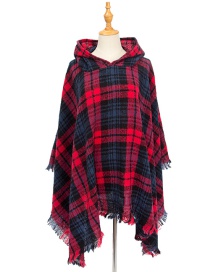 Fashion 12#red Navy Christmas Plaid Circle Yarn Bristle Hooded Cloak