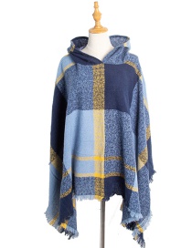 Fashion 26#blue Christmas Plaid Circle Yarn Bristle Hooded Cloak