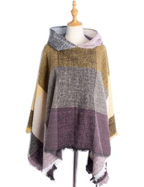 Fashion 08#purple Gray Plaid Hooded Cape
