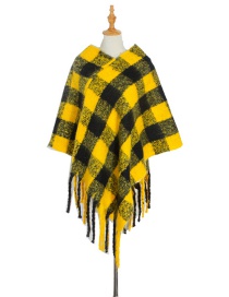 Fashion 06#yellow Checked Cloak With Thick Fringe