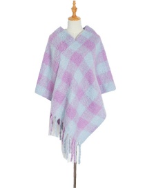 Fashion 08#lavender Checked Cloak With Thick Fringe