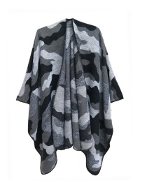 Fashion 01#black Thickened Split Shawl With Printed Raw Edges