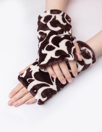Fashion Brown Pattern Thickened Flannel Printed Half-finger Gloves