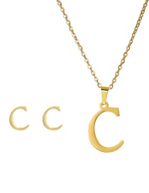 Fashion C Stainless Steel 26 Letter Necklace And Earring Set