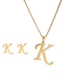 Fashion K Stainless Steel 26 Letter Necklace And Earring Set