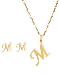 Fashion M Stainless Steel 26 Letter Necklace And Earring Set