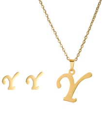 Fashion Y Stainless Steel 26 Letter Necklace And Earring Set