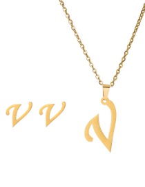 Fashion V Stainless Steel 26 Letter Necklace And Earring Set