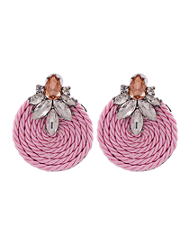 Fashion Pink Alloy Round Diamond Braided Earrings