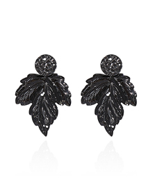 Fashion Black Metallic Painted Geometric Leaf Earrings
