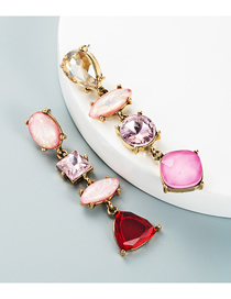 Fashion Pink Alloy Inlaid Drop Diamond Tassel Earrings