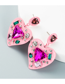 Fashion Pink Alloy Spray Paint Diamond Heart Earrings