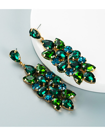 Fashion Green Alloy Full Diamond Flower Tassel Earrings