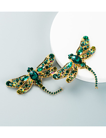 Fashion Green Alloy Diamond Dragonfly Stud Earrings