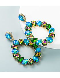 Fashion Blue Color Alloy Inlaid Colorful Diamond Drop-shaped Geometric Earrings
