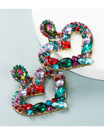 Fashion Color Alloy Inlaid Fancy Diamond Love Ear Studs