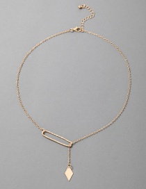 Fashion Gold Single Layer Necklace With Geometric Buckle