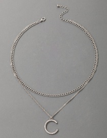 Fashion Silver Alloy Diamond C-shaped Geometric Double Necklace