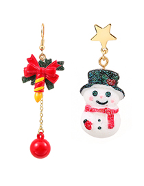 Fashion Snowman Alloy Christmas Snowman Deer Head Bell Asymmetrical Earrings