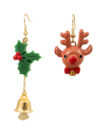 Fashion Deer Head Alloy Christmas Snowman Deer Head Bell Asymmetrical Earrings