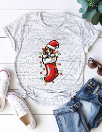 Fashion Marble Christmas Sock Print Round Neck Short-sleeved Top