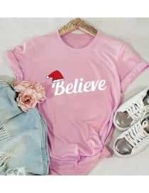 Fashion Pink Christmas Letter Word Short Sleeve T-shirt