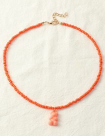 Fashion Orange Rice Beads Beaded Bear Necklace