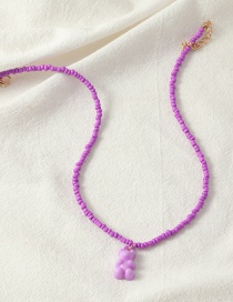 Fashion Purple Rice Beads Beaded Bear Necklace