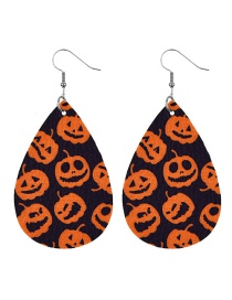 Fashion Black Orange Halloween Printed Leather Drop Earrings