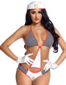 Fashion Black And White Stripes Black And White Striped One-piece Hollow One-piece Underwear