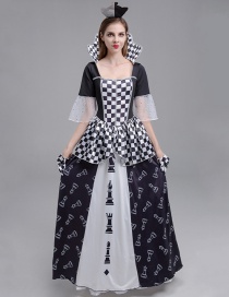 Fashion Black And White Halloween Checkerboard Color Matching Dress