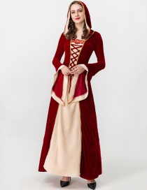 Fashion Wine Red Halloween Wide-sleeved Embroidered Jacquard Dress