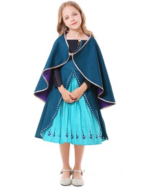Fashion Blue Children's Shawl Contrast Pleated Dress
