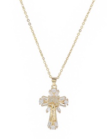 Fashion Gold Color Copper And Diamond Cross Necklace