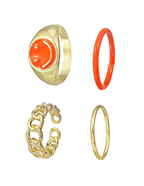 Fashion Orange Alloy Drip Oil Smiley Face Ring Set