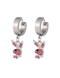 Fashion Pink Alloy Diamond-studded Rabbit Earrings