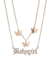Fashion Gold Color Butterfly Letter Multilayer Necklace